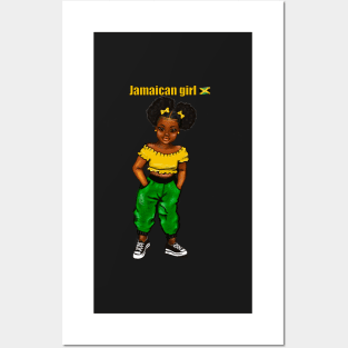 Jamaican girl 3 with colours of Jamaican flag in black green and gold inside a heart shape Posters and Art